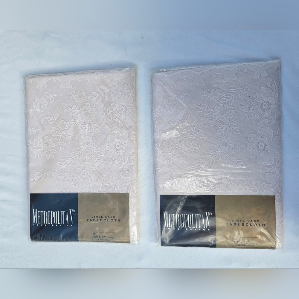 NWT Metropolitan Two Vinyl Faux Lace Ivory Tablecloth 52" x 72" Oblong Lot Of 2